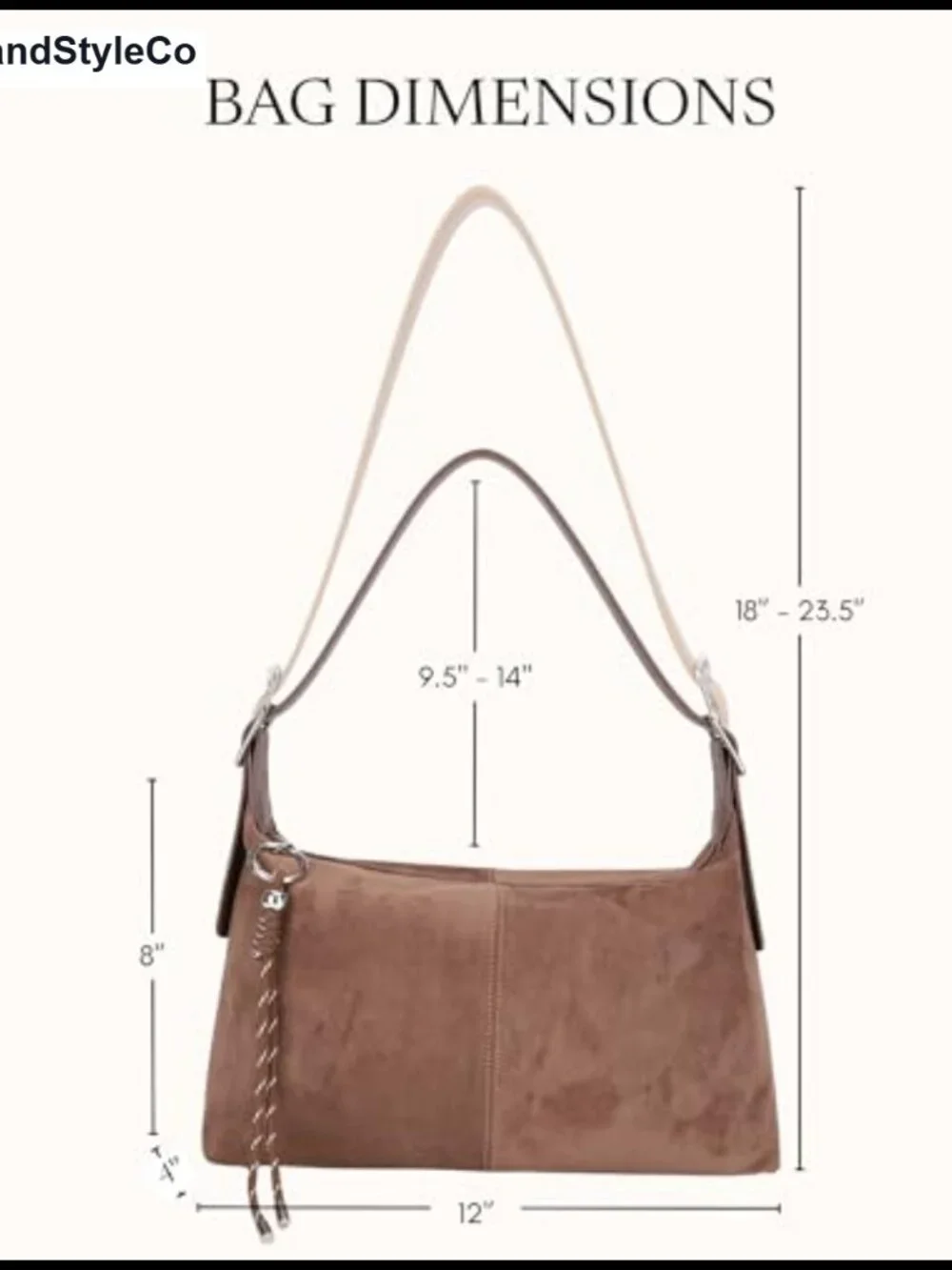 Vegan Suede Slouchy Hobo Shoulder Bag Crossbody with Adjustable Strap & Keychain